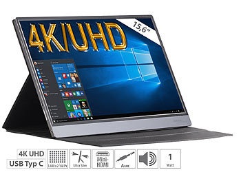 Auvisio, Mobiler IPS-Monitor, 4K UHD, 39,6 cm (15,6"), USB C, Micro-USB & HDMI / Monitor