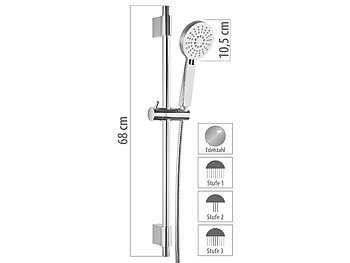 BadeStern, Brausestangen-Set mit Handbrause & Edelstahl-Schlauch, 3 Strahlarten / Dusche, Brausestangen-Set mit Handbrause & Edelstahl-Schlauch, 3 Strahlarten