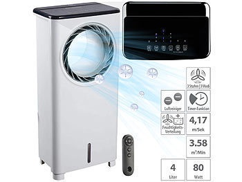 Sichler Haushaltsgeräte, Rotorloser 3in1-Stand-Luftkühler mit 4 Liter Wassertank, 3 Modi, 80 W, Rotorloser 3in1-Stand-Luftkühler mit 4 Liter Wassertank, 3 Modi, 80 W