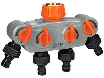 Royal Gardineer, Regulierbarer 4-fach-Garten-Wasserverteiler mit Metall-Anschluss / Wasserverteiler, Regulierbarer 4-fach-Garten-Wasserverteiler mit Metall-Anschluss