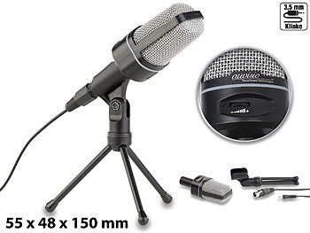 Auvisio, auvisio Profi-Kondensator-Studio-Mikrofon mit Stativ, 3,5-mm-Klinkenstecker, Profi-Kondensator-Studio-Mikrofon mit Stativ, 3,5-mm-Klinkenstecker