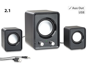 Auvisio, auvisio 2.1-Lautsprecher-System mit Subwoofer und USB-Stromversorgung, 20 Watt, 2.1-Lautsprecher-System mit Subwoofer und USB-Stromversorgung, 20 Watt