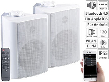 Auvisio, auvisio Aktiv-Multiroom-Stereo-Aussen-Lautsprecher, WLAN, Bluetooth, 120W, IP55, Aktiv-Multiroom-Stereo-Außen-Lautsprecher, WLAN, Bluetooth, 120W, IP55