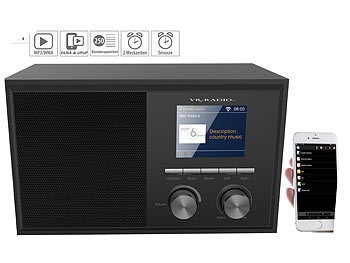 VR-Radio, VR-Radio WLAN-Internetradio mit 2 Weckzeiten, Farbdisplay, Holzgehäuse, 6 Watt, WLAN-Internetradio mit 2 Weckzeiten, Farbdisplay, Holzgehäuse, 6 Watt