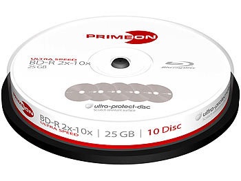 Primeon, Primeon BD-R, 25GB, 2x10x Ultra Speed, kratzfest, 10er-Box, BD-R, 25GB, 2x10x Ultra Speed, kratzfest, 10er-Box