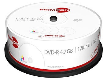 Primeon, Primeon DVD-R, 4.7 GB, 16x, photo-on-disc, Inkjet Fullsize Printable, 25er-Box, DVD-R, 4.7 GB, 16x, photo-on-disc, Inkjet Fullsize Printable, 25er-Box