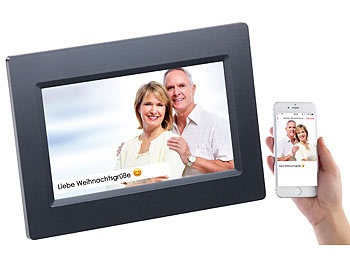 Somikon, Somikon WLAN-Bilderrahmen mit 17,8-cm-IPS-Touchscreen & weltweitem Bild-Upload, WLAN-Bilderrahmen mit 17,8-cm-IPS-Touchscreen & weltweitem Bild-Upload