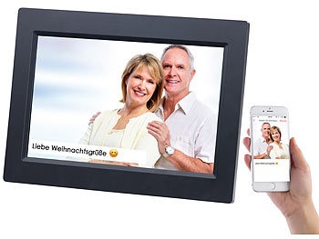 Somikon, Somikon WLAN-Bilderrahmen mit 25,7-cm-IPS-Touchscreen & weltweitem Bild-Upload, WLAN-Bilderrahmen mit 25,7-cm-IPS-Touchscreen & weltweitem Bild-Upload