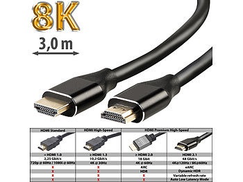 Auvisio, High-Speed-HDMI-2.1-Kabel bis 8K, 3D, HDR, HEC, eARC, 48 Gbit/s, 3 m / Hdmi Kabel, High-Speed-HDMI-2.1-Kabel bis 8K, 3D, HDR, HEC, eARC, 48 Gbit/s, 3 m