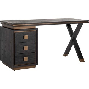 Richmond Interiors, Schreibtisch Hunter schwarz gold gebürstet 150