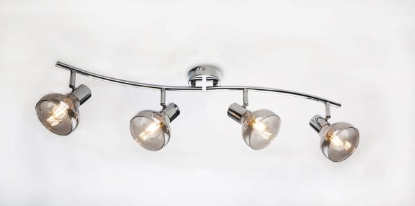 Globo, GLOBO LOTHAR Strahler Chrom, Glas rauch, beweglich, LxH:700x160, exkl. 4xE14 40W 230V, Strahler Chrom 4xE14