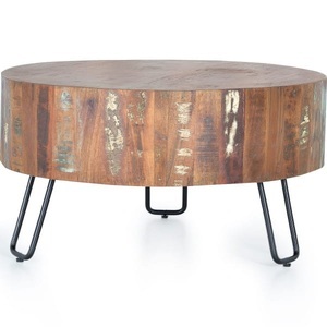 Giner y colomer, Giner Y Colomer - Beistelltisch 38 x 70 cm - Braun und Schwarz, Couchtisch Mayela Holz recycelt multicolor rund 70x70