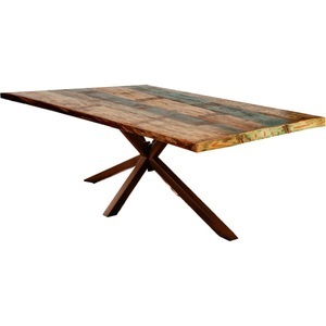 mutoni design, Tisch 200x100 cm - Altholz bunt - Metall antikbraun, Massivholztisch 200x100 - Altholz lackiert bunt - Metall antikbraun