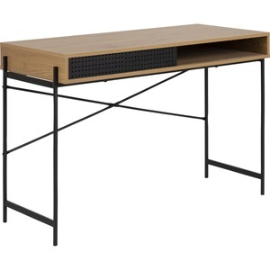 mutoni scandi, Schreibtisch Angie Wildeiche Papier Schiebetür 110x50x75cm, AC Design Tisch Angus, Schwarz / Braun