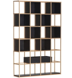 Jack und Alice, home24 Regalwand Harbin II, Lomoco Regal 108/160/25 cm schwarz, goldfarben , Porto -Lomoco- , Holz , Akazie,Akazie , massiv,massiv , 9 Fächer , 108x160x25 cm , lackiert,lackiert,lackiert, gebeizt, sandgestrahlt,lackiert, gebeizt, sandgestrahlt,Echtholz,Echtholz , 001877082402