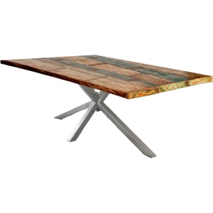 mutoni design, Tisch 160x85 cm - Altholz bunt - Metall antiksilbern, Massivholztisch 160x85 - Altholz lackiert bunt - Metall antiksilber