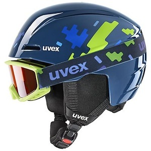 Uvex, viti Kinder Skihelm + Brille, Uvex Viti Set Skihelm - blue puzzle (Grösse: 46-50)