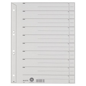 Leitz, Leitz Trennblatt 16540085 DIN A4 200 g Karton grau, Leitz 1 bis 10 Trennblätter DIN A4 Überbreite Grau 10-teilig Pappkarton 6 Löcher 1654 100 Stück