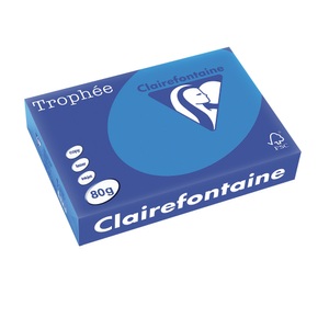 Clairefontaine, Trophée Clairefontaine Farbiges Kopier-/ Druckerpapier DIN A4 80 g/m² Türkis 500 Blatt, Clairefontaine Kopierpapier Trophée A4, 80 g/m², Klarblau, 500 Blatt