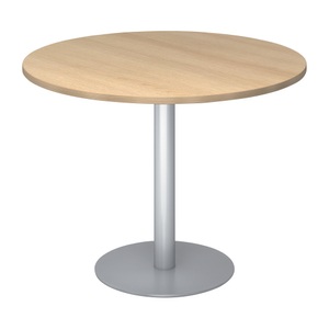 undefined, Besprechungstisch, Ø 1000 mm 755 mm hoch, Gestell silber Platte Eiche-Dekor, Hammerbacher Säulentisch Eiche, Silber Melaminharzbeschichtete Spanplatte STF10 1.000 x 745 mm