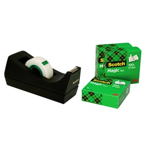 Scotch, Scotch Tischabroller C38 Schwarz + 4 Rollen Scotch Magic Klebeband 810 Unsichtbar Matt 19 mm x 33 m, Scotch Tischabroller C38 Schwarz
