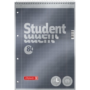 Brunnen, BRUNNEN A4 Student Premium Spiralbindung Grau Kartoneinband Notizbuch Kariert 80 Blatt, BRUNNEN Student Premium Notebook DIN A4 Kariert Spiralbindung Pappkarton Anthrazit-Metallic Perforiert 160 Seiten 80 Blatt