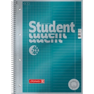 Herlitz, Brunnen Collegeblock Premium Student Duo A4 40+40, BRUNNEN Student Premium Notebook DIN A4 Liniert Spiralbindung Pappkarton Türkis Perforiert 160 Seiten 80 Blatt