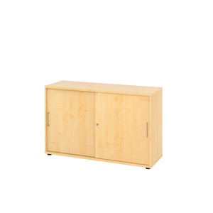 Hammerbacher, Hammerbacher Schrank V1752S/3/3/BS Ahorn 120 x 40 x 74,8 cm, Schiebetürschrank Breno, abschliessbar, Spanplatte, melaminharzbeschichtet, B 1200 x T 400 x H 748 mm, 2 Ordnerhöhen, Ahorn/Ahorn