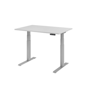 undefined, UPLINER-K - Schreibtisch, elektrisch höhenverstellbar 640 - 1290 mm, BxT 1200 x 800 mm Platte lichtgrau, Hammerbacher Sitz-Stehschreibtisch VXDKB12/5/S Grau 1200 x 800 mm