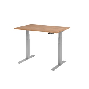 undefined, UPLINER-K - Schreibtisch, elektrisch höhenverstellbar 640 - 1290 mm, BxT 1200 x 800 mm Platte Nussbaum-Dekor, Hammerbacher Steh-Sitz-Schreibtisch VXDKB12/N/S Walnuss 1200 x 800 mm
