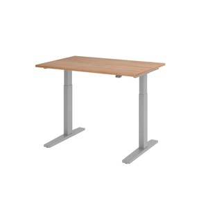 undefined, UPLINER-K - Schreibtisch, elektrisch höhenverstellbar 700 - 1200 mm, BxT 1200 x 800 mm Platte Nussbaum-Dekor, Hammerbacher Steh-Sitz-Schreibtisch VXMKA12/N/S Walnuss 1200 x 800 mm