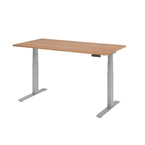 undefined, UPLINER-K - Schreibtisch, elektrisch höhenverstellbar 640 - 1290 mm, BxT 1600 x 800 mm Platte Nussbaum-Dekor, Hammerbacher Steh-Sitz-Schreibtisch VXDKB16/N/S Walnuss 1600 x 800 mm