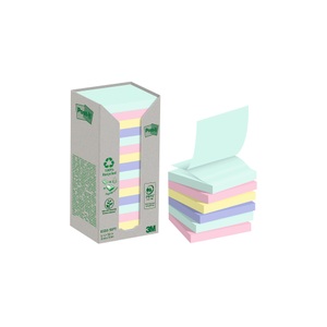 POST-IT, Post-it Z-Haftnotizen 76 x 76 mm Sortiert 100 Blatt 16 Stück, Post-it Notizzettel Recycling Z-Notes 7.6 x 7.6 cm, 16 Blöcke