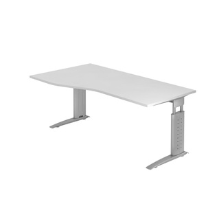 undefined, Freiformtisch TARVIS, B 1800 x T 800/1000 x H 680-860 mm, Gestell silber, weiß, Hammerbacher Schreibtisch US18 Silber, Weiß 1.800 x 800 x 680 x 680 - 860 mm