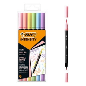 Bic, BIC Filzstift Intensity Dual Pastel Schwarz 0.7 mm, Faserschr.Dual tip 6/Etui Past