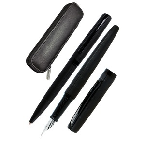 Online, ONLINE Geschenkset Eleganza M 34573 black, Lederetui, Online Füllfederhalter und Kugelschreiber Eleganza 34573 Blau, Schwarz Medium Geschenkset