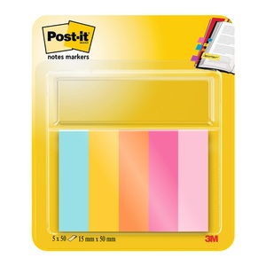 POST-IT, Post-it Index-Haftstreifen Blau, Orange, Rosa, Gelb 5 Blöcke à 50 Blatt, POST-IT Page Marker 15mmx50mm 670-5-BEA 5 Farben 5x50 Streifen