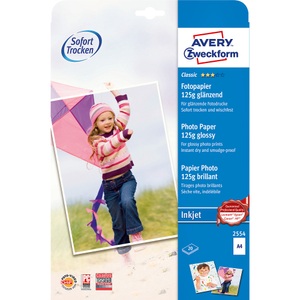 Avery Zweckform, AVERY ZWECKFORM InkJet Fotopapier A4 2554Z 125g,glossy, weiss 20 Blatt, Avery Zweckform InkJet Fotopapier, A4, 125g, glossy, weiss, 2554Z, (20 Blatt)