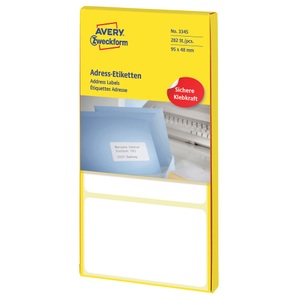 undefined, AVERY ZW. Adressetiketten 95x48mm 3345 weiss, permanent 282 Stk., AVERY Zweckform Adressetiketten 3345 Weiss 95 x 48 mm 94 Blatt à 3 Etiketten