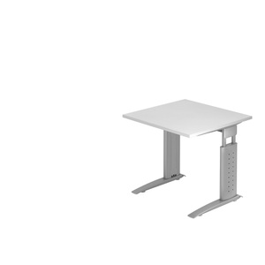 undefined, Schreibtisch TARVIS, C-Fuß, Rechteck, B 800 mm, Gestell silber, höhenverstellbar, weiß