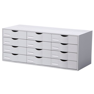 Paperflow, Schubladenbox, 12 Schübe, Polystyrol, Schubladenbox Paperflow, A4, 12 Schübe, Teilauszug, geschlossene Fronten, Griffmulde & Etikettenhalter, Etiketten, B 813 x T 342 x H 329 mm, PS, grau