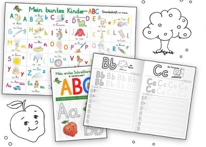 undefined, Mein buntes Kinder-ABC Grundschrift mit Artikeln Lernposter DIN A3 laminiert + Schreiblernheft DIN A4, 2 Teile, 