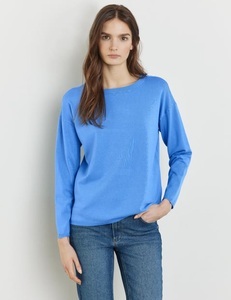 TAIFUN, TAIFUN Damen Basic Pullover aus Feinstrick Langarm Rundhals Viskose Blau, 