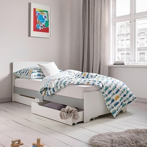 Bessagi Kids, Kinderbett mit Stauraum, Holz, weiß, 'Danny', teilmassiv, lit enfant/junior DANNY