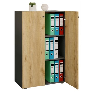 VCM, Büroschrank Bücher Ordner Aktenschrank Büromöbel Schrank Lona 3-fach Drehtüren Unisex Anthrazit / Honig-Eiche ONE SIZE