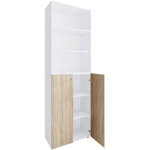 VCM, Büroschrank Bücher Ordner Aktenschrank Büromöbel Schrank Lona 6-fach Drehtüren Regal Unisex Weiss / Sonoma-Eiche ONE SIZE