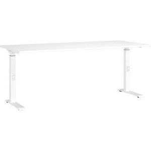 Premium Living, Schreibtisch Ribera in Weiss, Schreibtisch Porto, mechanisch höheneinstellbar, C-Fuss, B 1800 x T 800 x H 680-910 mm, weiss/weiss