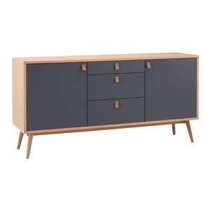 Bessagi Home, Sideboard Lena Grau/ Eichefarben Echtholz