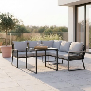 Bessagi Garden, Dining-loungeset Paulina Hellgr. Metall/textil +abdeck. 2-teilig 