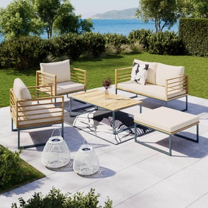 Bessagi Garden, Gartenlounge Silas Creme Holz/textil/metall  130/85/80 cm 